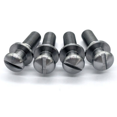 Custom Slotted Round Head Screws | CNC Machined Carbon Steel Bolts with Flat Washer Shoulder